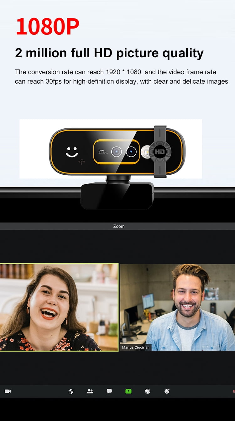 1080P Webcam with Face Unlock Auto Focus, Built-in Mic USB Plug & Play Camera