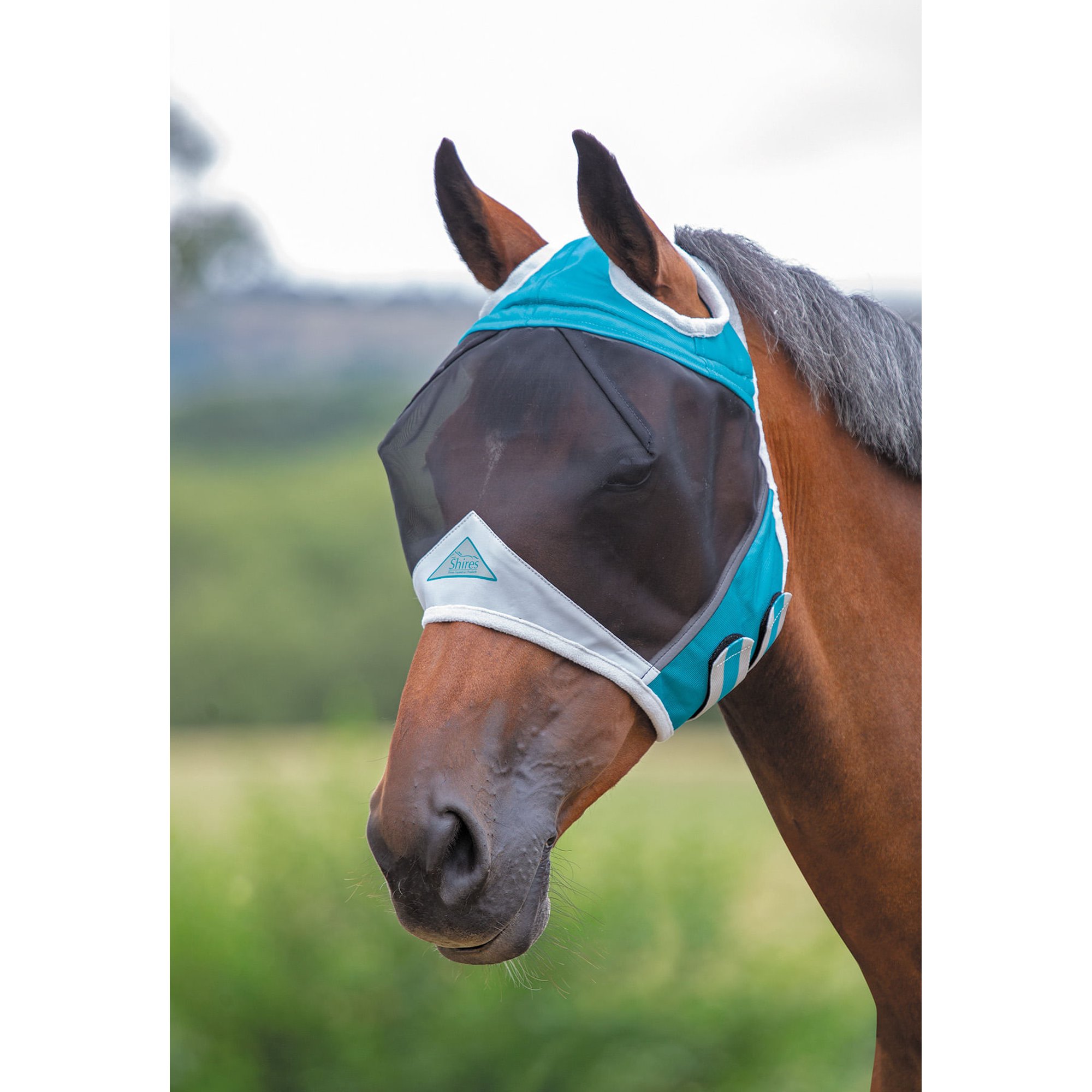 Shires Fine Mesh Fly Mask with Ear Holes – 70% UV Protection Teal / Pony / Single