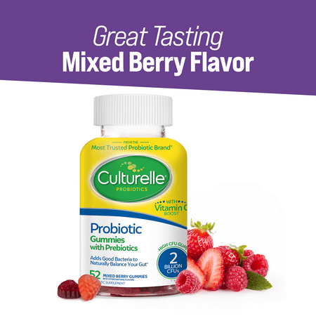 Culturelle Probiotic Gummies with Prebiotics, 2 Billion CFUs Gummies, Berry, 52 Count