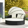 thumbnail image 2 of Gymax Patio Round Daybed Wicker Daybed w/ Retractable Canopy Separated Seating Sectional Sofa Black & White, 2 of 9