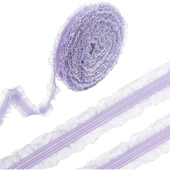 20 Yards Double Ruffle Elastic Lace Trim 1.2" Wide Ruffled Pleated Nylon Fabric Stretch Edge Trimming Lace Ribbon for DIY Sewing Crafts Dress Collars Sleeves Decoration Gift Wrapping Lilac