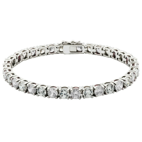 Forever Facets 5mm Cubic Zirconia Tennis Bracelet in Platinum over Sterling Silver, Adult Female