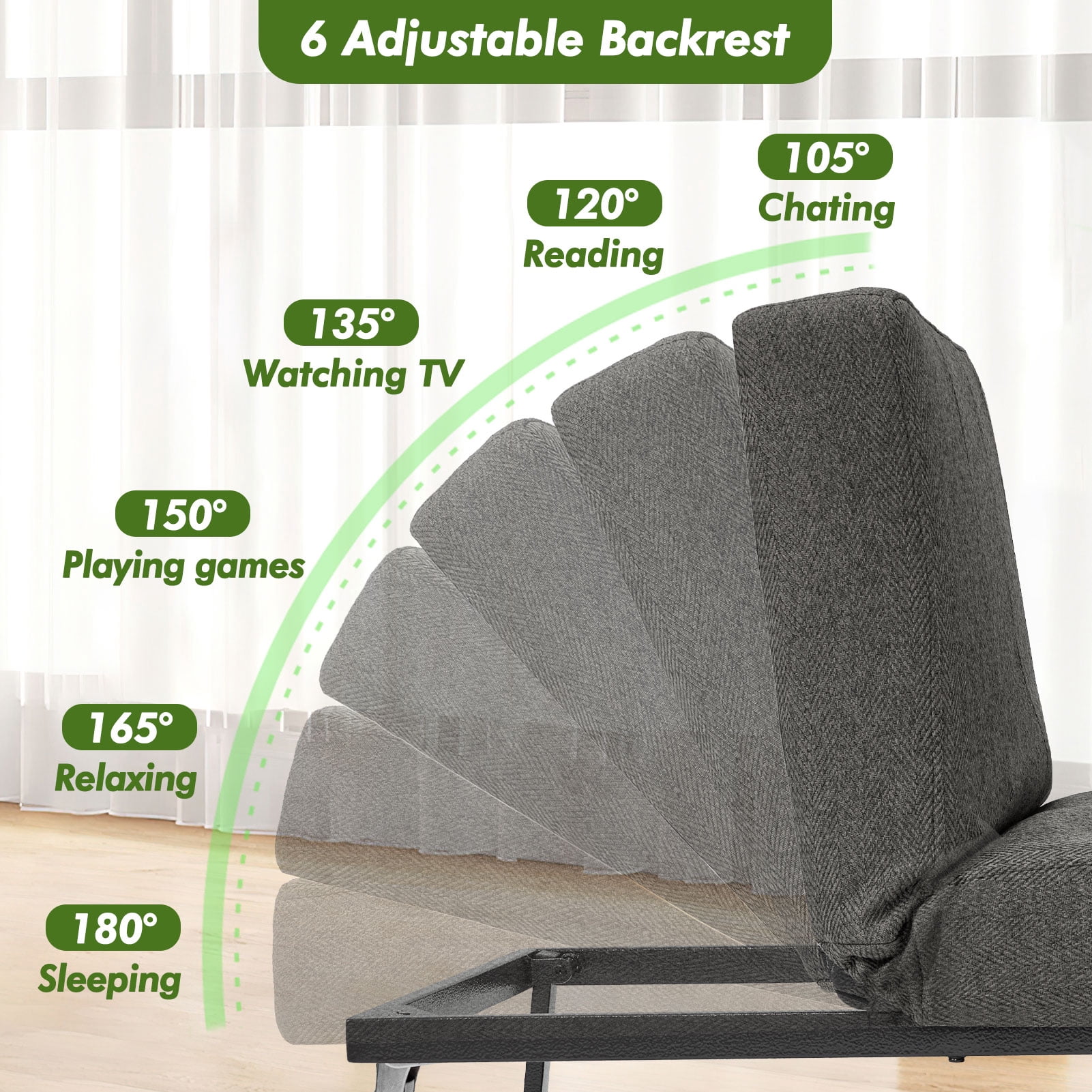 zzw 5-in-1 Convertible Sleeper Sofa Chair, Adjustable Linen Folding Ottoman Bed, Assembly-Free for Apartment Living Room