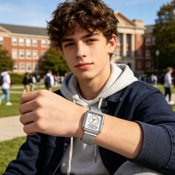 Digital Electronic Student Watch with Stainless Steel Mesh Band for Men and Women Casual Outdoor Daily Wear Teenagers Timekeeping