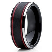 8mm Tungsten Wedding Band Red & Black Tungsten Ring Tungsten Carbide Ring Brushed Olivit Comfort Fit Men & Women