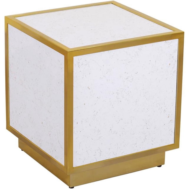 Meridian Furniture Glitz White Faux Marble Top End Table with Gold Metal Base