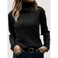 thumbnail image 3 of Womens' Turtle-Neck Long Sleeve Cable Knit Sweaters Black XXL, 3 of 5