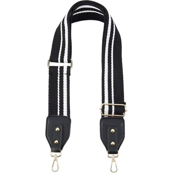 Adjustable Crossbody Guitar Strap Wide Shoulder Strap Belt Replacement 33-51 Inch Striped Purse Strap Woven Cotton Handbag Straps Multicolor Universal Bag Strap Black