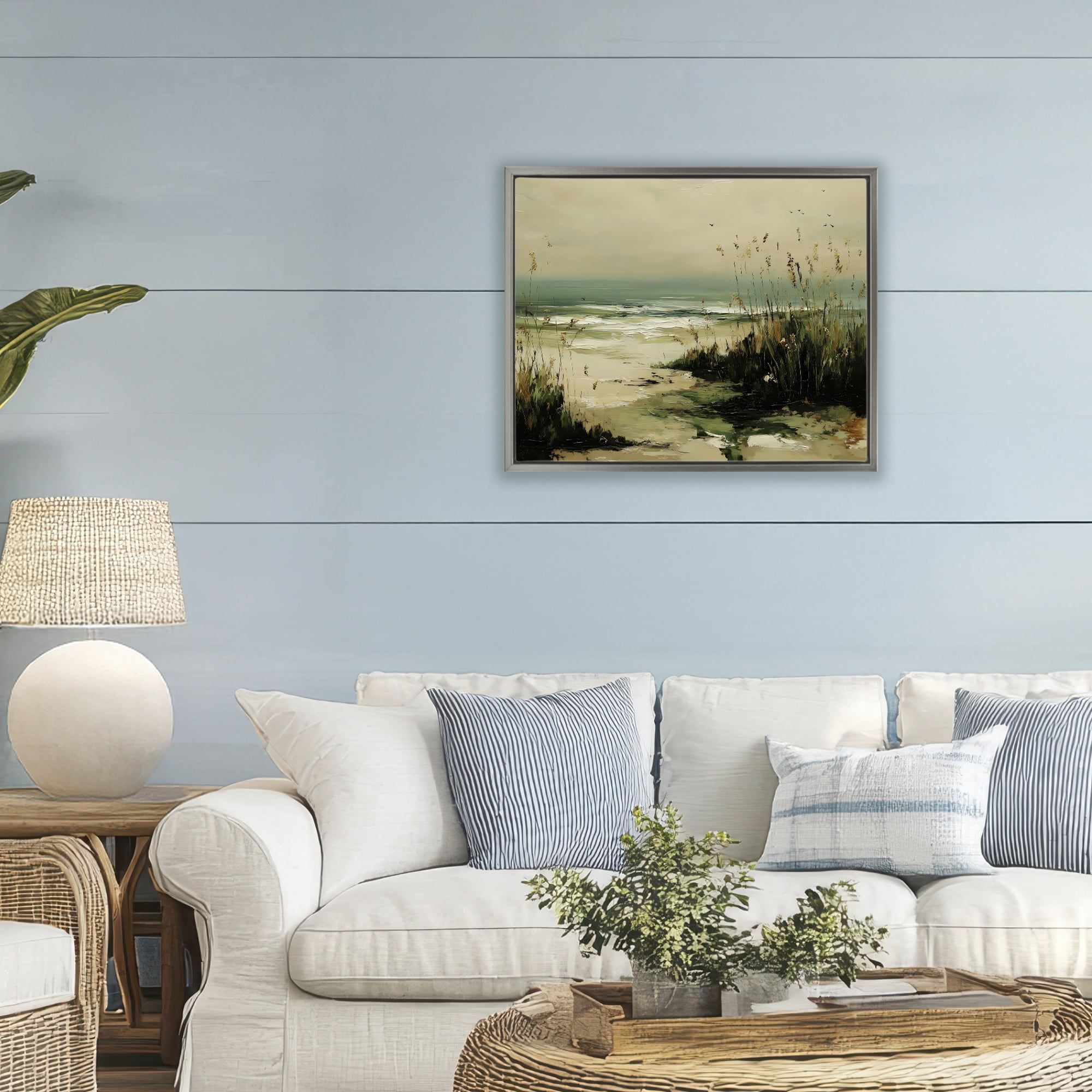 Stupell Industries Sea Oats on the Beach Gray Framed Floater Canvas Wall Art, design by Franklyn Gregory