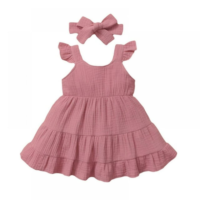 Robe de Princesse Sans Manches à Volants pour Filles Bébés Enfants Robes de Fête d'Été + Bandeau