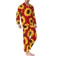 thumbnail image 2 of Salouo Sunflowers On Red Print Button-Front Long Sleeve Pajama Set for Men, Soft 2Pjs Men's Long Sleeve Sleepwear-X-Large, 2 of 7