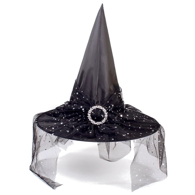 ITFABS Halloween Witch Hat with Mesh Stitching, Sequin Props Decoration