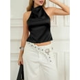 thumbnail image 3 of HWWANBEI Women Halter Backless Tank Tops Satin High Cowl Neck Summer Solid Color Slim Fit Crop Tops, 3 of 7