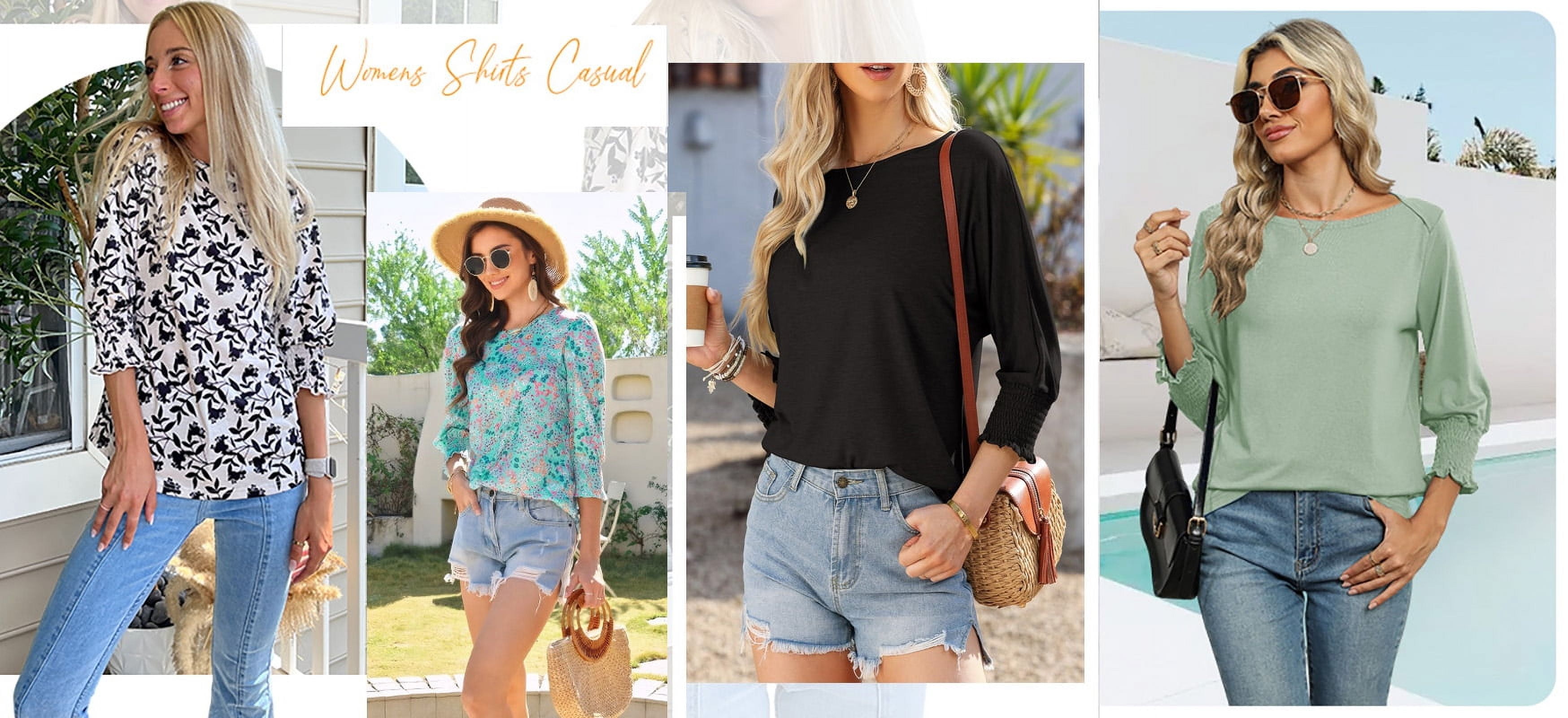 Fantaslook Blouses for Women Dressy Casual 3/4 Length Sleeve Womens Tops with Smocked Cuffs Fashion Shirts