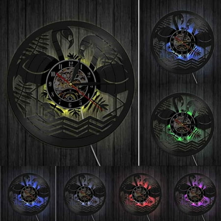 Flamingo Birds Wild Animals Circle Contemporary Wall Clock Art Home Decor Interior Design Vintage Vinyl Record Decorative Clock With LED