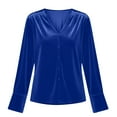 thumbnail image 6 of Lenpel Velvet Tops for Women Long Sleeve V Neck Pleated Button down Shirts Dressy Casual Velour Blouses Loose Work Shirts(Blue,Medium), 6 of 6