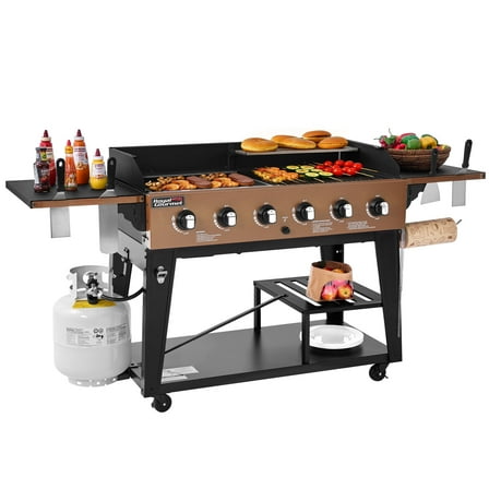Royal Gourmet GD601Y 6-Burner Gas Grill and Griddle Combo, 2-in-1 Large Cooking Capacity Propane Grill & Griddle for Back Yard, Garden, Family Party, BBQ, Yellow