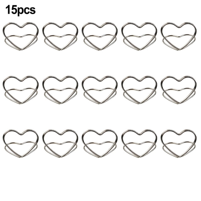 15pcs Small Place Card Holder, Heart Shaped Table Sign Picture Photo Holder Menu Memo Clips for Valentine's Day Table Decor ,Table Photo Stand and Wedding Decor(Silver)