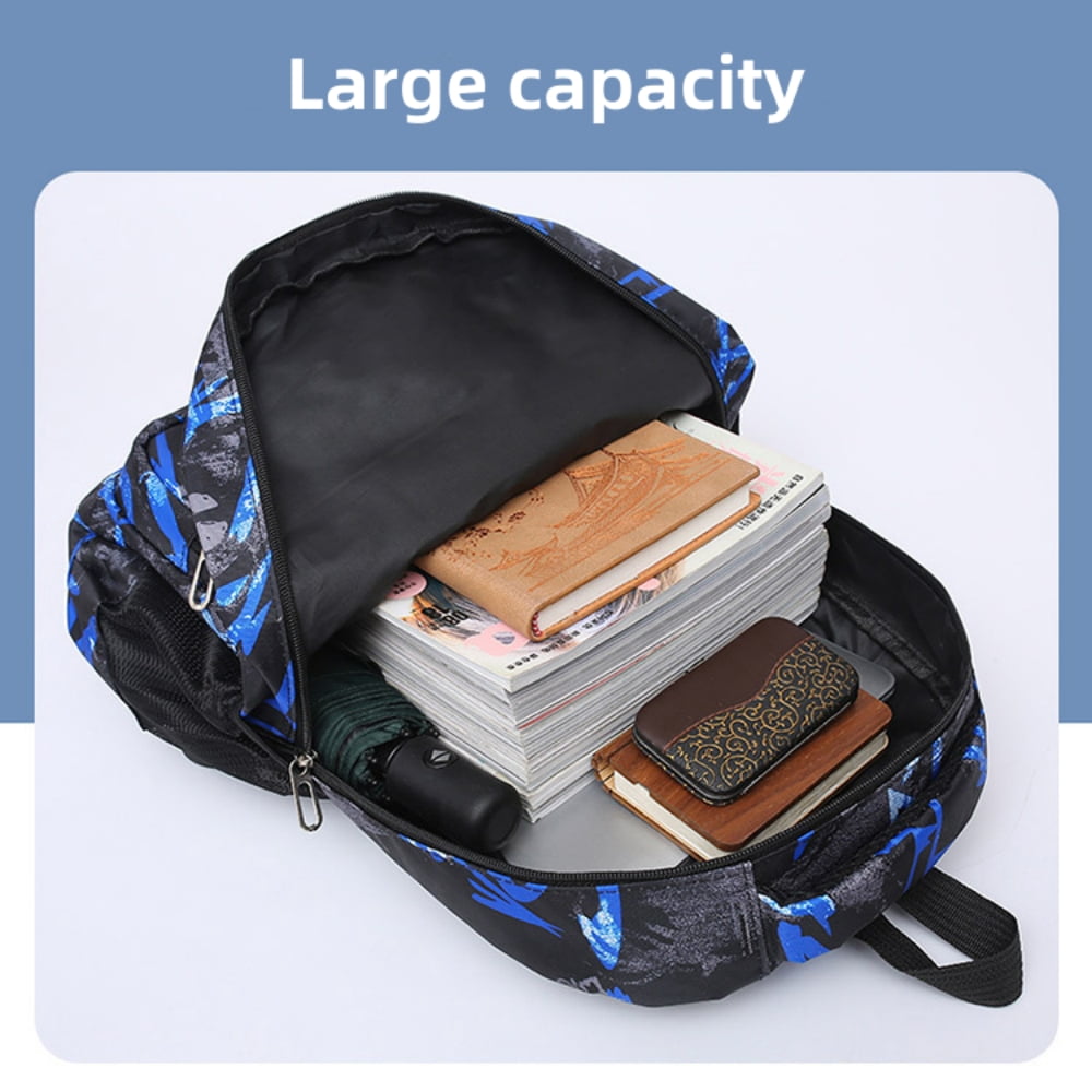 Tyethy School Backpack Printed Kids School Bag Set with Lunch Box Pencil Bag for Boys, Blue