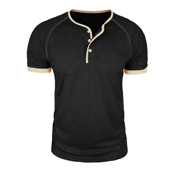 Ohufall Men's Tee Shirts Button Crewneck Casual Short Sleeve T-shirts Patchwork Trendy Solid Tops