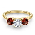 thumbnail image 3 of Gem Stone King 18K Yellow Gold Plated Silver White Created Sapphire and Red Garnet Engagement Ring for Women | 2.10 Cttw | Round 6MM | Gemstone September Birthstone | Size 9, 3 of 6