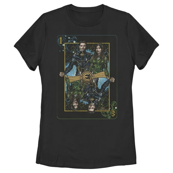Women's Marvel Eternals Ikaris and Sersi Playing Card  Graphic Tee Black Large