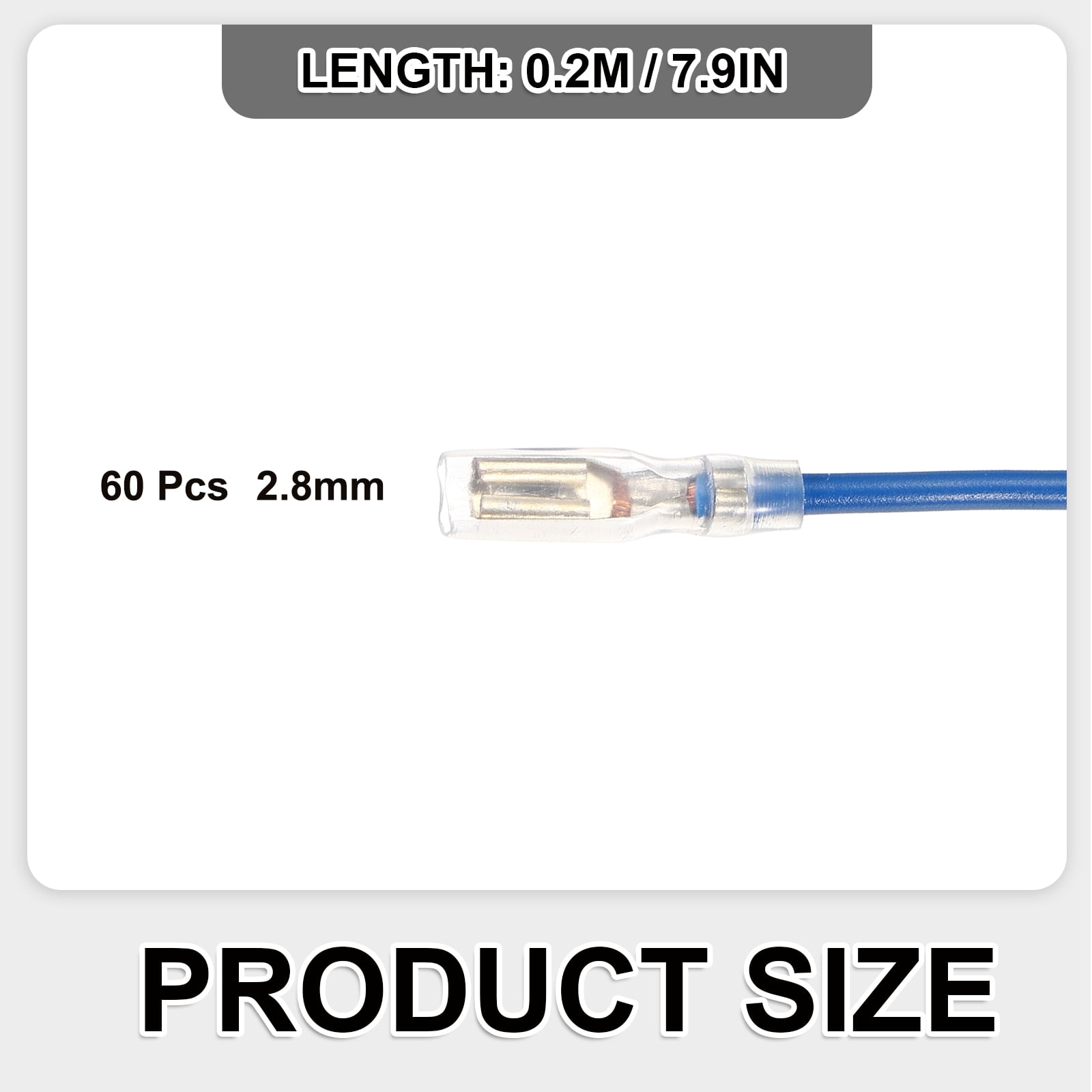 60 Pack Female Spade Crimp Terminal with Insulating Sleeve 2.8mm, Female Spade Quick Connector Assortment Kit with 20cm Wires, Flame Retardant Cover, Blue
