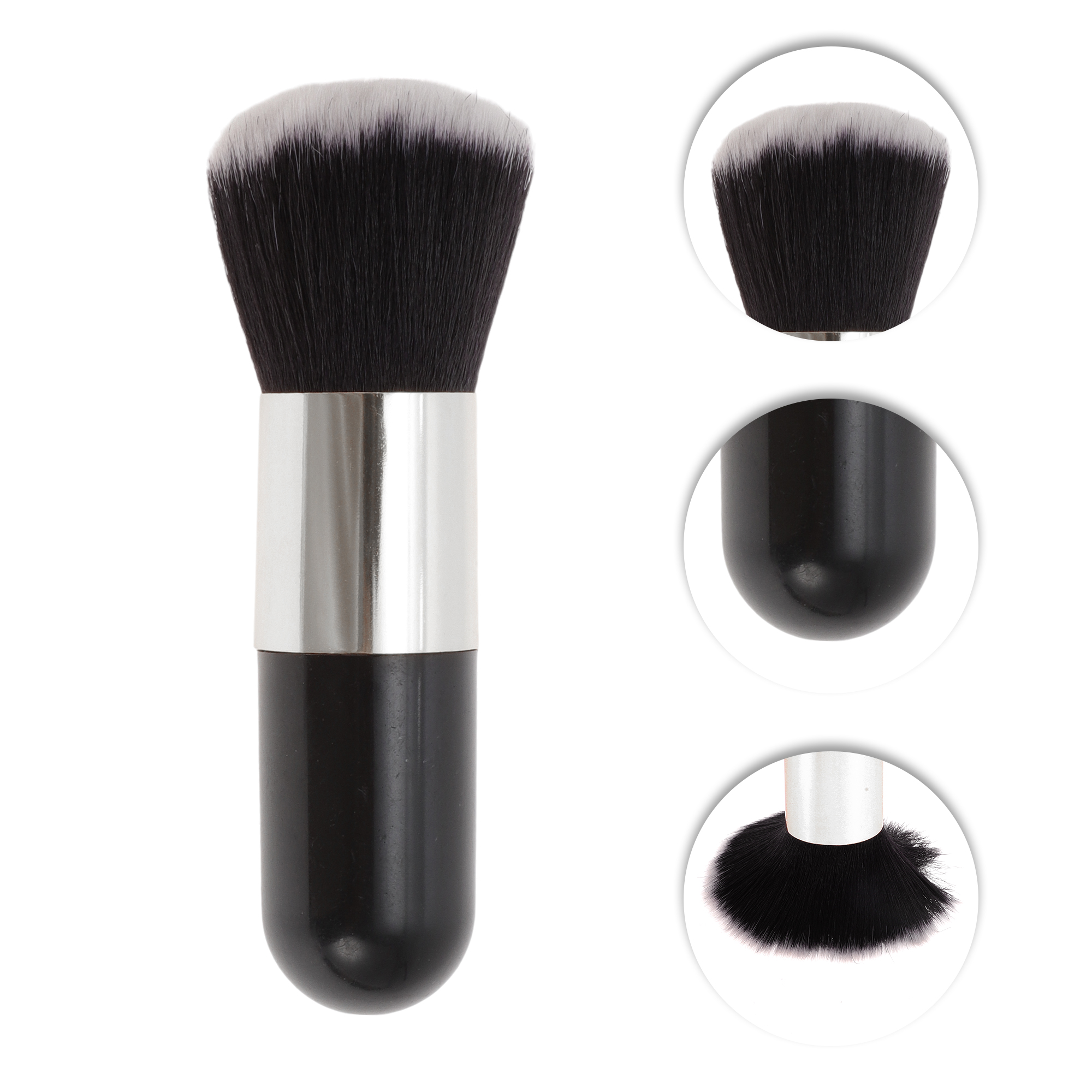 Unique Bargains 1 Pc Durable Lightweight Cosmetic Brush for Travel Black Silver Tone Large