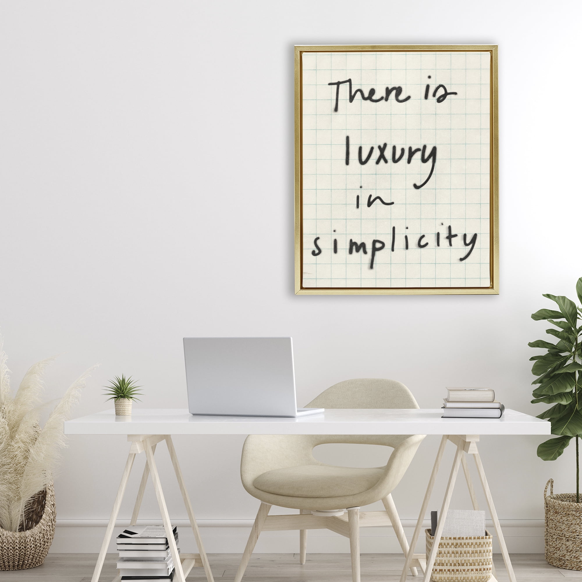 Stupell Industries Luxury In Simplicity Scrawl Gold Framed Floater Canvas Wall Art, design by Victoria Barnes