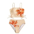 thumbnail image 3 of Tfken Girls Teen Swimsuit Set Outfits Summer Swim Beach 2 Piece Swimming Bikini Vest With Trunks Set Swimwear Sleeveless Floral Print Kids Comfortable Bathing Suits Size 9-10 Years Orange, 3 of 9