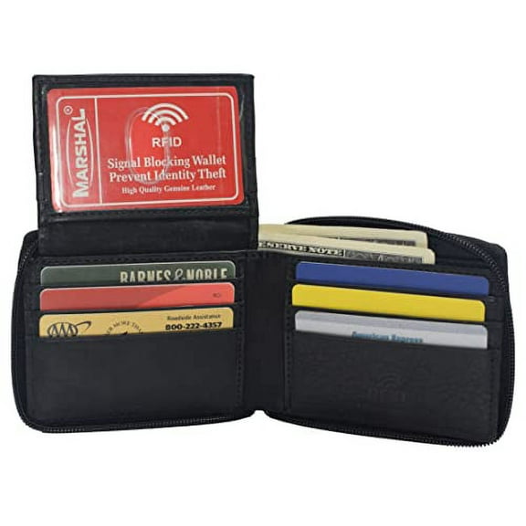 RFID Men's Leather Zipper wallet Zip Around Wallet Bifold Multi Card Holder Purse