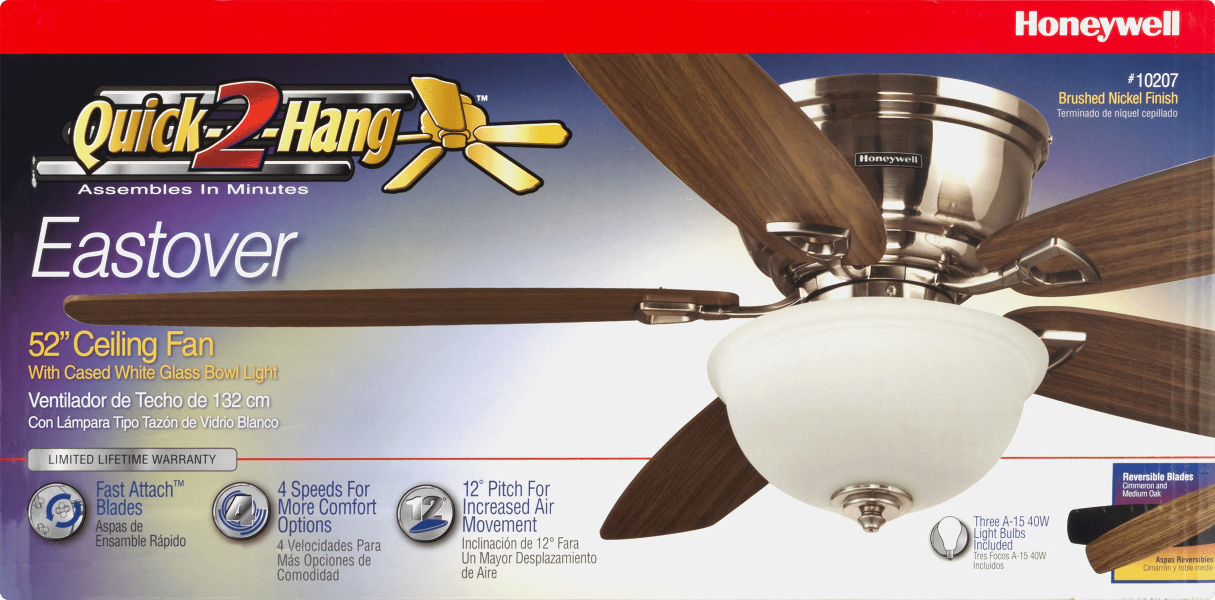 52 Honeywell Eastover Ceiling Fan Brushed Nickel Com
