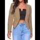 thumbnail image 3 of Blazer Corto para Mujer, Chaqueta Informal/de Trabajo de Larga con Abertura Frontal y Bolsillos Caqui S, 3 of 8