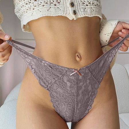 BYHONG Sexy Lace Thong Women s Bow A Pair with Cutouts Breathable Pattern T Pants Seamless Sports Yoga Panties Panties for Women Purple S