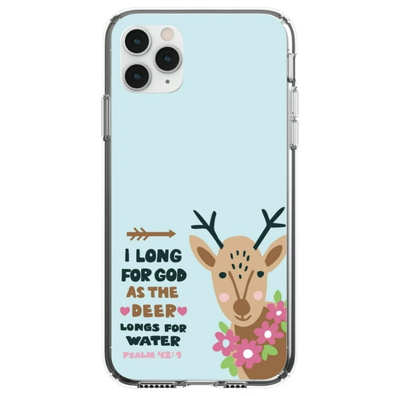 DistinctInk Clear Shockproof Hybrid Case for iPhone 11 (6.1" Screen) - TPU Bumper, Acrylic Back, Tempered Glass Screen Protector - Psalm 42:1 - Long for God as the Deer Water