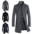 thumbnail image 3 of comerut Men Winter Warm Solid Color Woolen Trench Coat Outwear Overcoat Long Jacket, 3 of 7