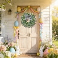 thumbnail image 2 of Artificial Eucalyptus Wreath with Plaid Bow, Spring Summer Green Leaf Wreath for Front Door Porch Farmhouse Decor, Festival Celebration Decor (13.8in), 2 of 6