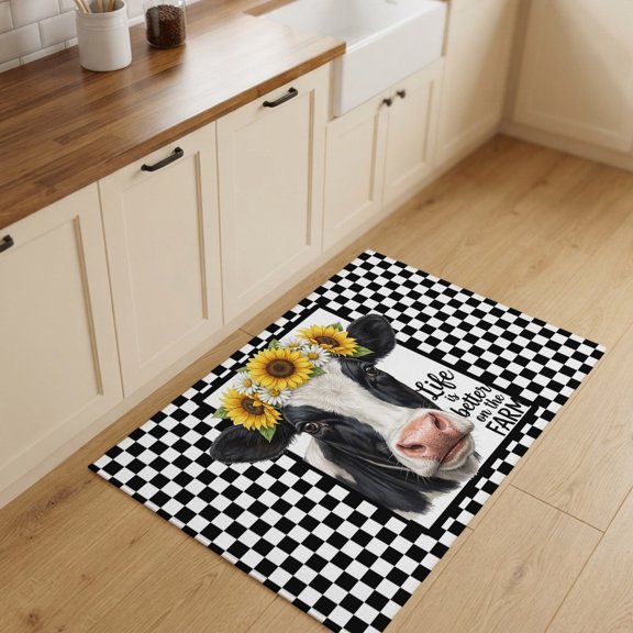 2x3ft Rectangle Rug,Farms Sunflowers Daisy Washable Area Rugs Non-Slip Accent Rug Black White Stripes Soft Circle Carpet for Living Room Bedroom Home Office Decor
