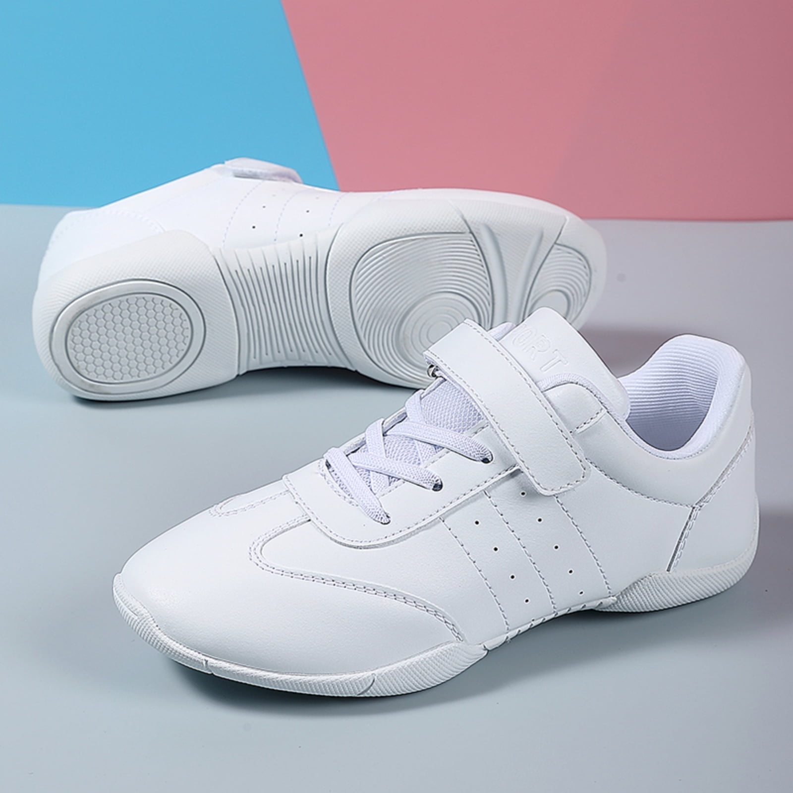 GlideMoves White Girls Cheerleading Dancing Shoes Youth Team Athletic Training Tennis Walking Breathable Competition Cheer Sneakers Big Kid Size 3