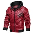thumbnail image 3 of Hood Crew Men's Pu Faux Leather Jacket with Removable Hood Red XXL, 3 of 6