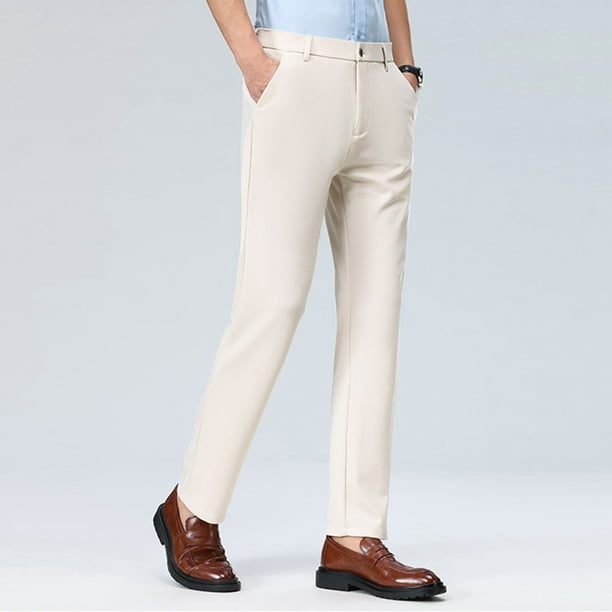 mens white cotton dress pants AK Beauty Men's Flat Front Suit Pants Modern Slim Fit Tapered Casual Pants Separate Pants White 32Wx29L at Amazon Men's Clothing store
