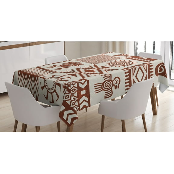 Ambesonne Southwestern Tablecloth Rectangular Table Cover, Grunge Native Tile, 60"x84", Redwood and Eggshell