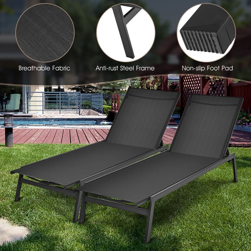 Aimee Lii Outdoor Reclining Chaise Lounge Chair with 6-Position Adjustable Back, Patio Loungers, Black