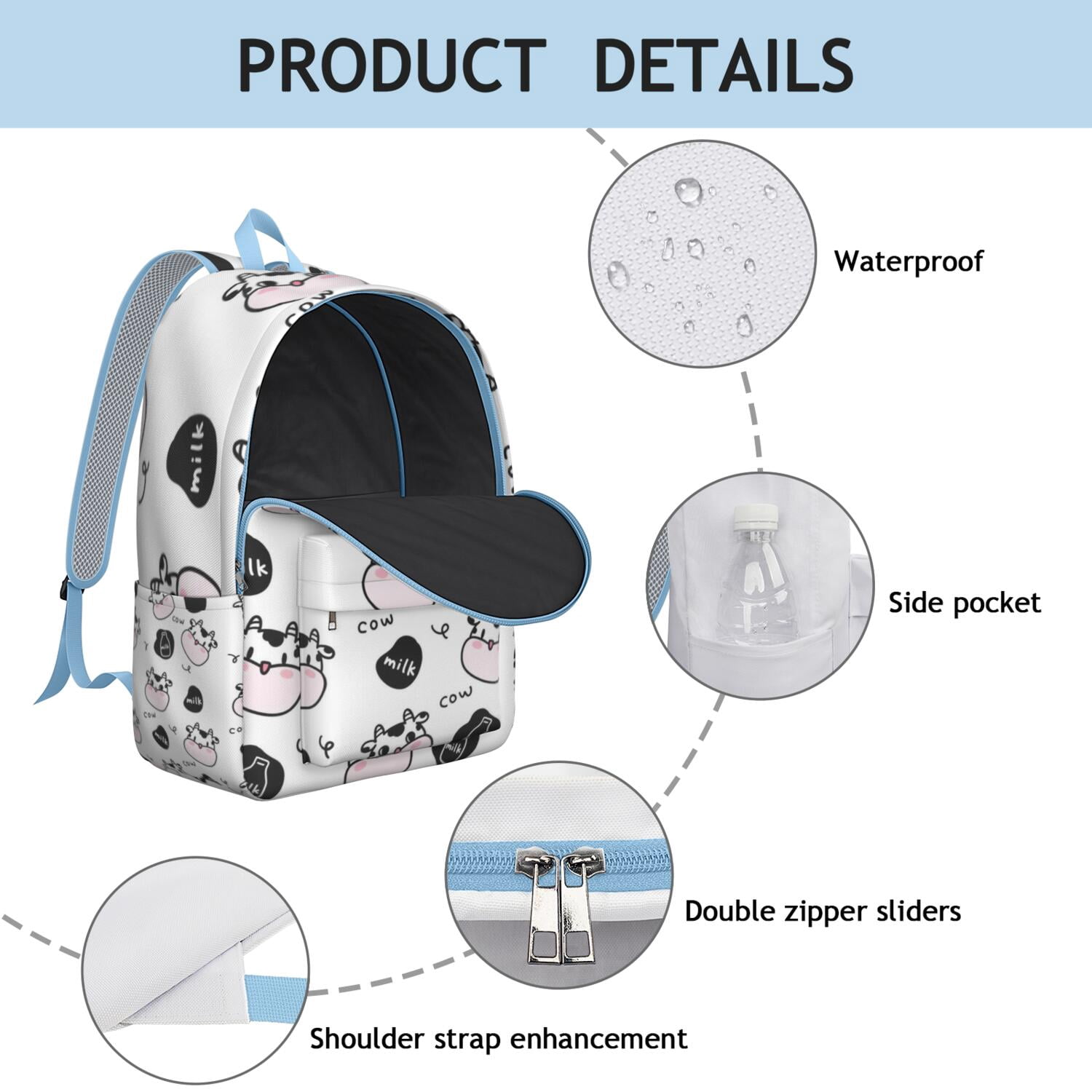 Farmhouse Cow Backpack for Teens, Durable and Lightweight Laptop Bag with Bull, Buffalo, and Black & White Cow Print Design