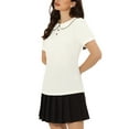 thumbnail image 4 of MODA NOVA Juniors' 2023 Peter Pan Collar Contrast Trim Puff Short Sleeve Summer Blouse Tops White XL, 4 of 4