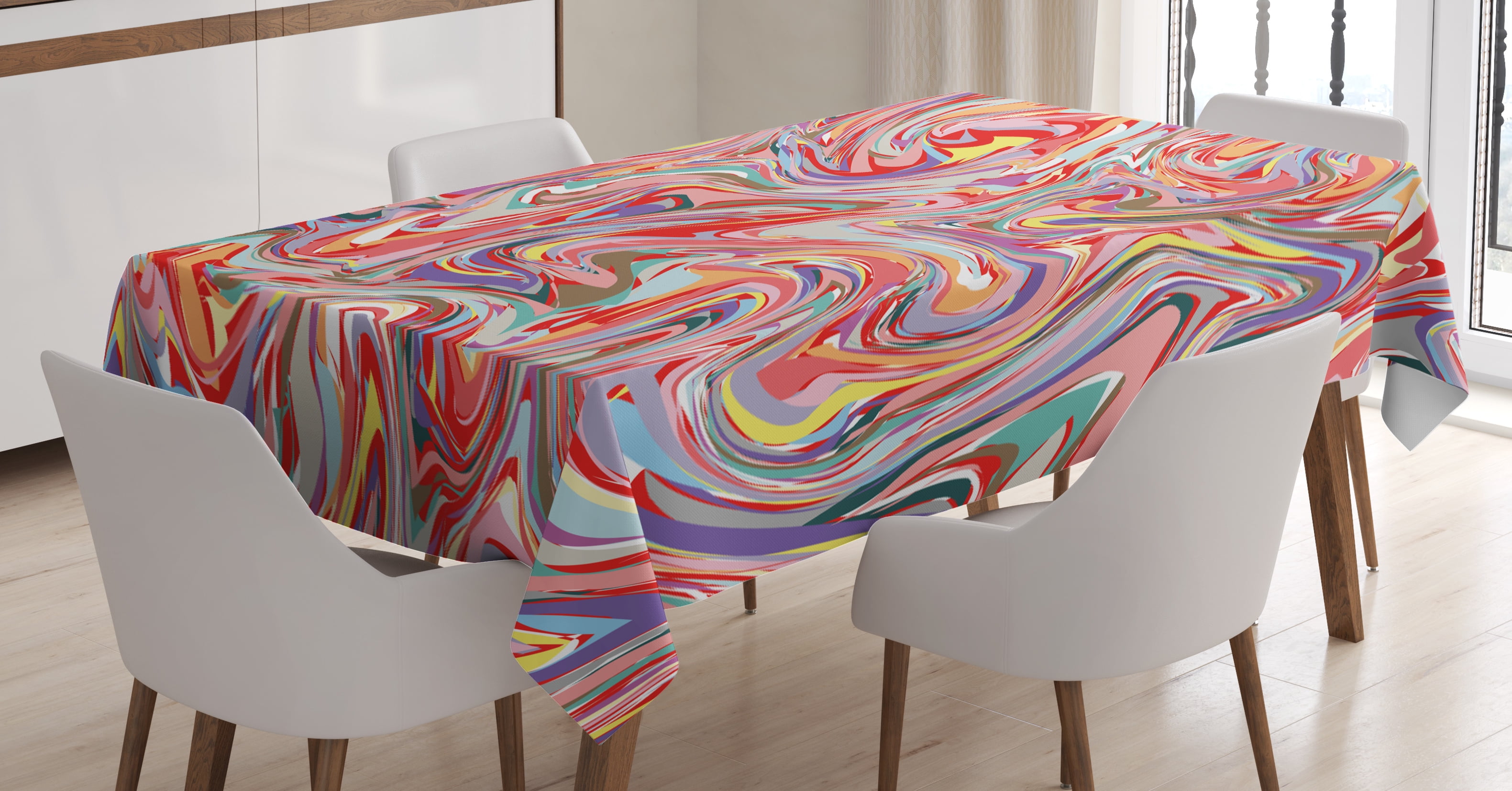 Abstract Tablecloth, Mix of Colors Messy Dirty Look Flow Splash