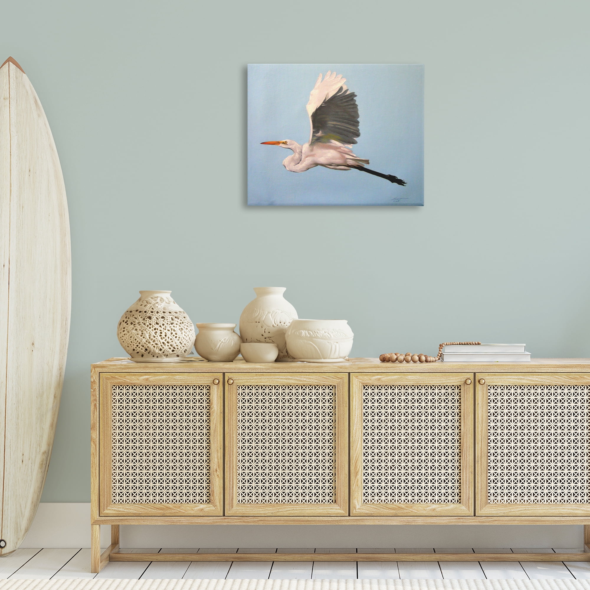 Stupell Industries Graceful Egret Flying Animals & Insects Painting Gallery Wrapped Canvas Art Print Wall Art, 30 x 24