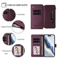 thumbnail image 6 of ELEHOLD Wallet Case For Samsung Galaxy S25,  Butterfly Flower Pattern Leather Flip Kickstand Card Holder Zipper Pocket Magnetic Closure Wallet Cover With Crossbody Strap+Lanyard  ,Darkpurple, 6 of 11