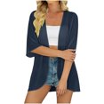 thumbnail image 4 of thefmos Women Summer Short Sleeve Flowy Cover Up Solid Boho Beach Vacation Cardigan Pullover Tops Casual Loose Cover Ups, Navy S, 4 of 8