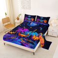 thumbnail image 2 of Feelyou Spooky Galaxy Pumpkin Queen Sheets, Boho Starry Sky Queen Sheet Sets, Purple Blue, 4 Pieces, 1 Flat Sheet, 1 Fitted Sheet and 2 Pillowcases, 2 of 5